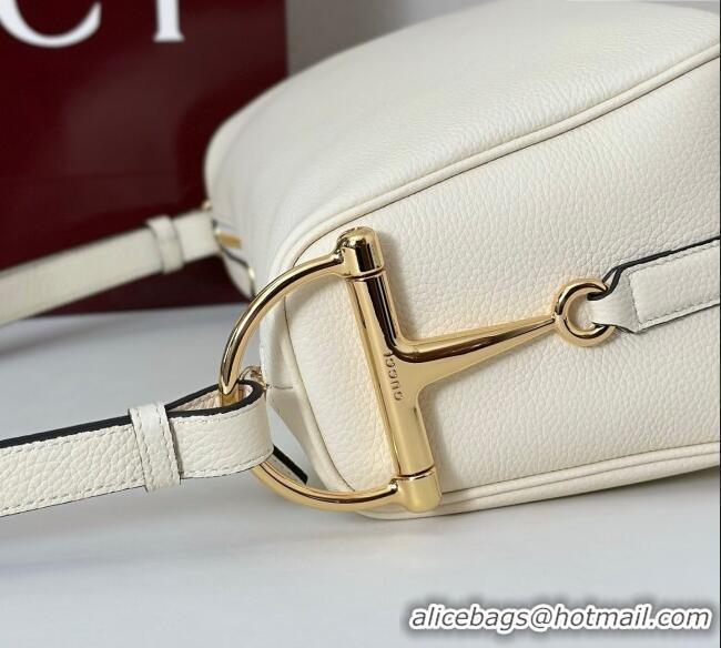 Top Design Gucci Half Horsebit medium shoulder bag in Leather 860787 White 2025