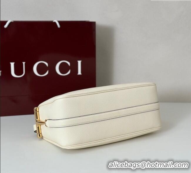 Top Design Gucci Half Horsebit medium shoulder bag in Leather 860787 White 2025