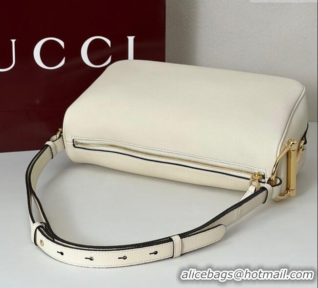 Top Design Gucci Half Horsebit medium shoulder bag in Leather 860787 White 2025