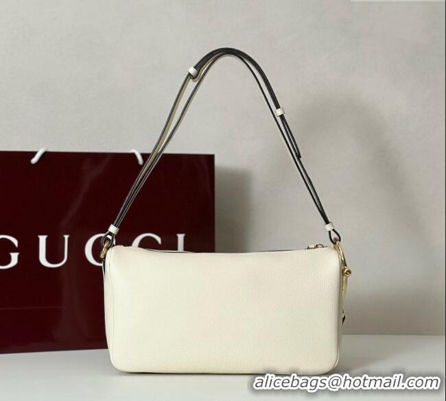 Top Design Gucci Half Horsebit medium shoulder bag in Leather 860787 White 2025