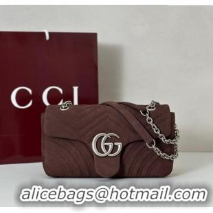 Best Quality Gucci GG Marmont medium shoulder bag in Suede 837267 Dark Brown 2025