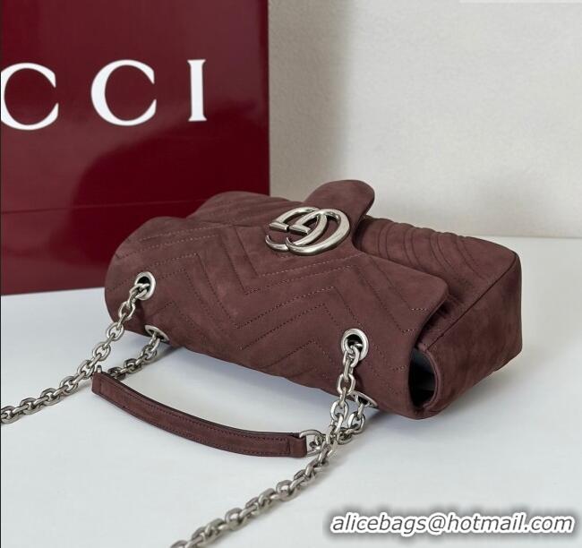 Best Quality Gucci GG Marmont medium shoulder bag in Suede 837267 Dark Brown 2025