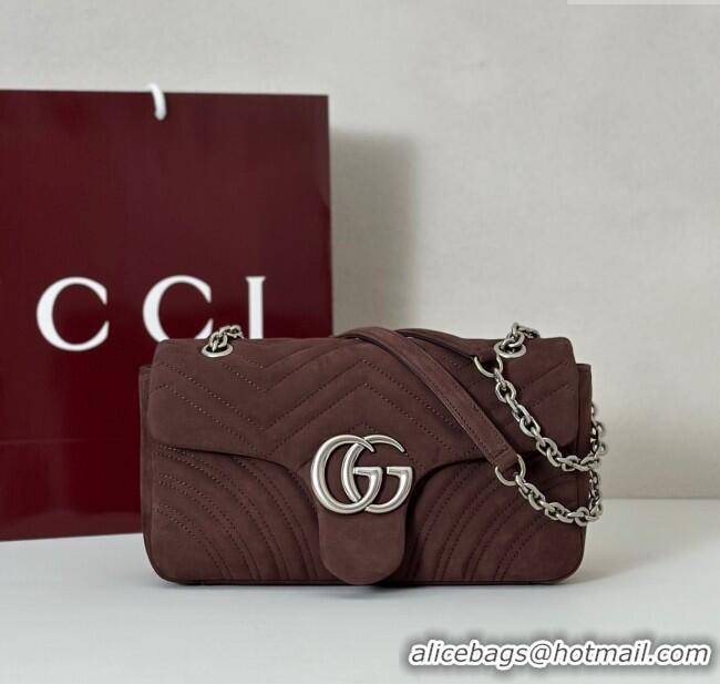 Best Quality Gucci GG Marmont medium shoulder bag in Suede 837267 Dark Brown 2025