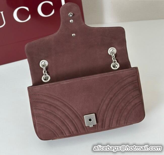 Best Quality Gucci GG Marmont medium shoulder bag in Suede 837267 Dark Brown 2025