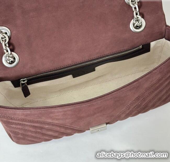 Best Quality Gucci GG Marmont medium shoulder bag in Suede 837267 Dark Brown 2025