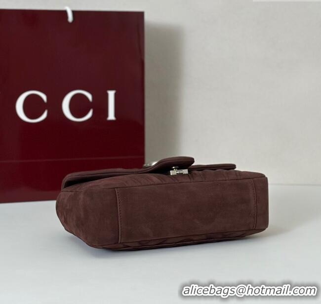 Best Quality Gucci GG Marmont medium shoulder bag in Suede 837267 Dark Brown 2025