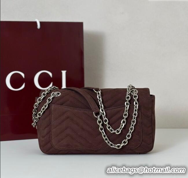 Best Quality Gucci GG Marmont medium shoulder bag in Suede 837267 Dark Brown 2025
