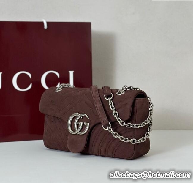 Best Quality Gucci GG Marmont medium shoulder bag in Suede 837267 Dark Brown 2025
