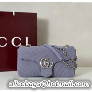Top Design Gucci GG Marmont medium shoulder bag in Suede 837267 Dusty Blue 2025
