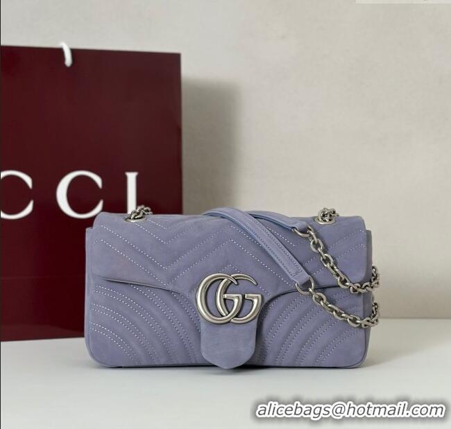 Top Design Gucci GG Marmont medium shoulder bag in Suede 837267 Dusty Blue 2025