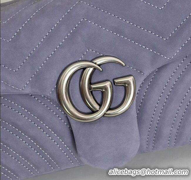 Top Design Gucci GG Marmont medium shoulder bag in Suede 837267 Dusty Blue 2025