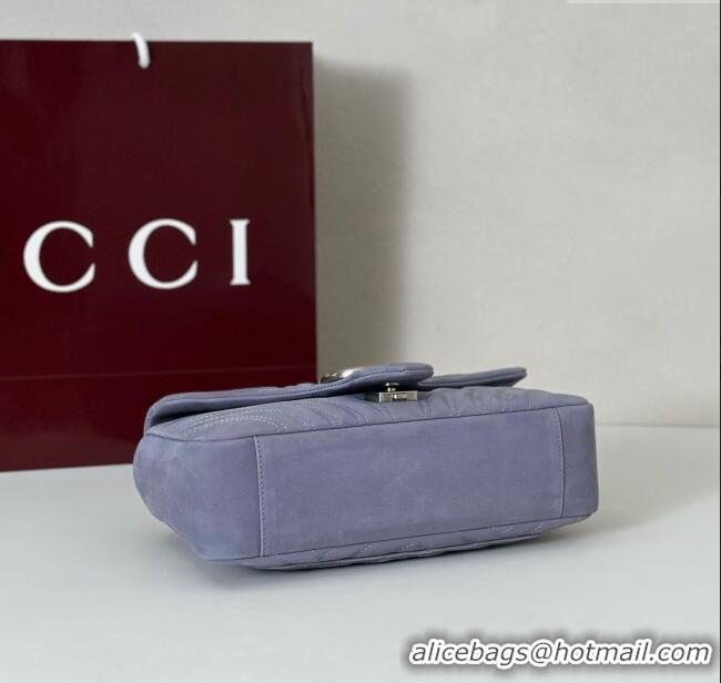 Top Design Gucci GG Marmont medium shoulder bag in Suede 837267 Dusty Blue 2025