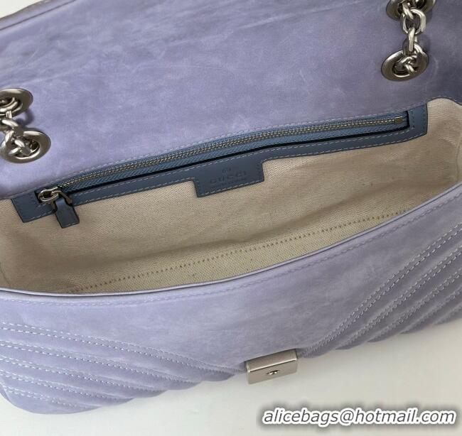 Top Design Gucci GG Marmont medium shoulder bag in Suede 837267 Dusty Blue 2025