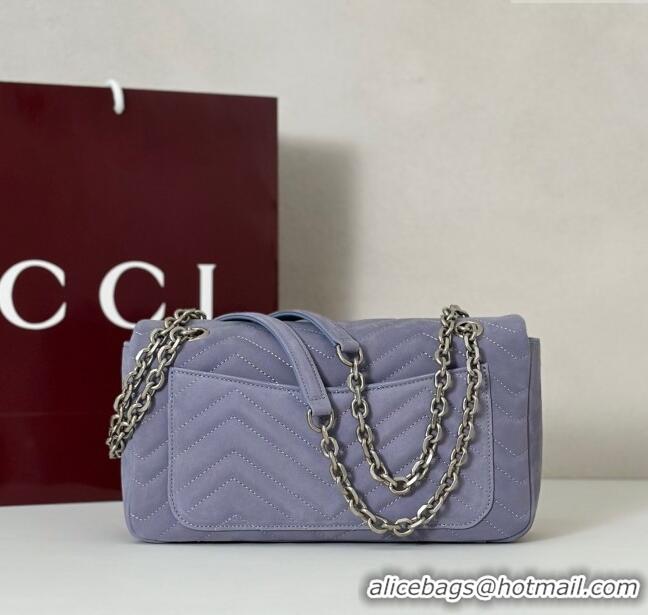Top Design Gucci GG Marmont medium shoulder bag in Suede 837267 Dusty Blue 2025