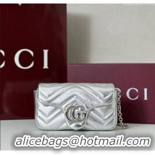 Affordable Price Gucci GG Marmont mini shoulder bag in Leather 841290 Silver 2025