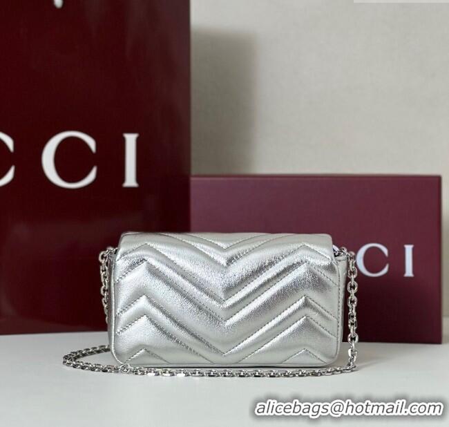 Affordable Price Gucci GG Marmont mini shoulder bag in Leather 841290 Silver 2025