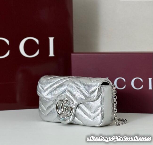 Affordable Price Gucci GG Marmont mini shoulder bag in Leather 841290 Silver 2025