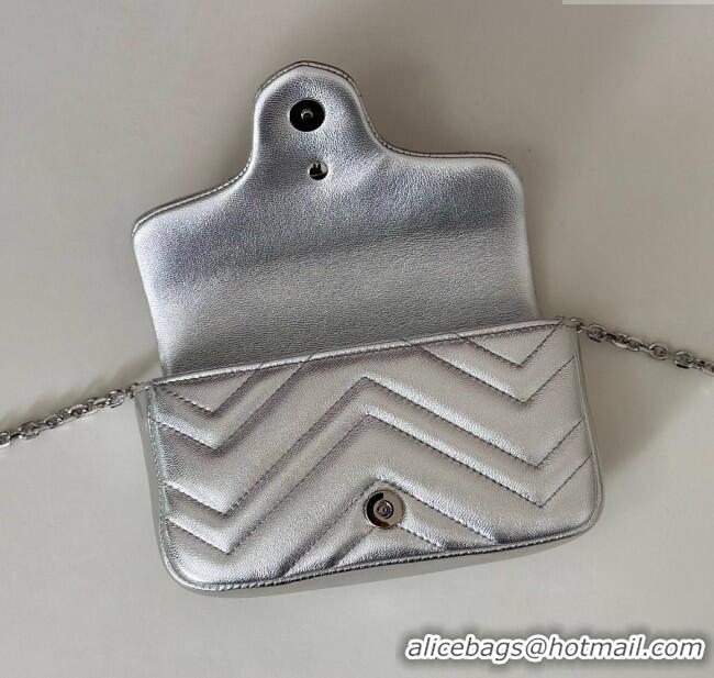 Affordable Price Gucci GG Marmont mini shoulder bag in Leather 841290 Silver 2025