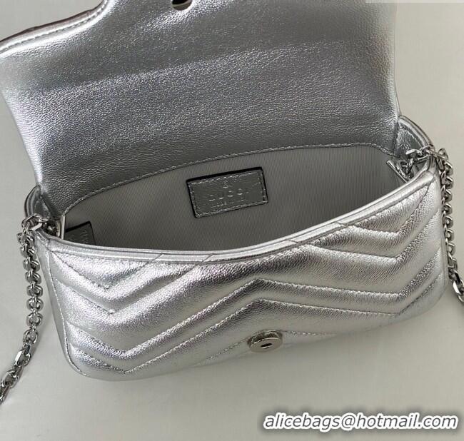 Affordable Price Gucci GG Marmont mini shoulder bag in Leather 841290 Silver 2025