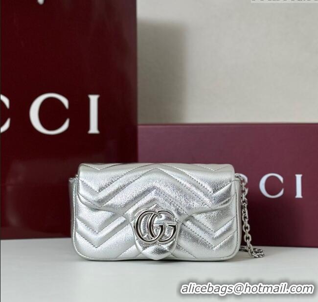 Affordable Price Gucci GG Marmont mini shoulder bag in Leather 841290 Silver 2025