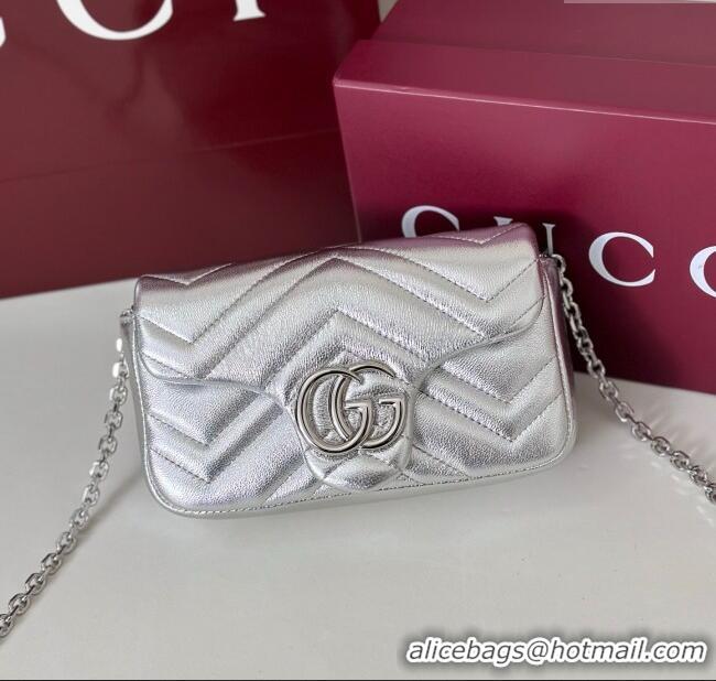 Affordable Price Gucci GG Marmont mini shoulder bag in Leather 841290 Silver 2025