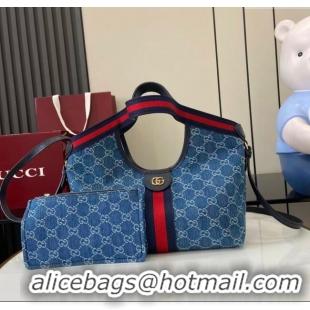 Market Sells Gucci Giglio Small Tote Bag in GG Denim 860845 Light Blue 2025