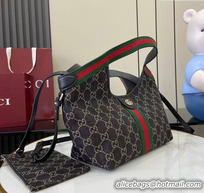 Well Crafted Gucci Giglio Small Tote Bag in GG Denim 860845 Black 2025