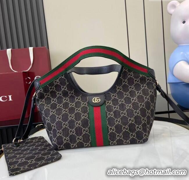 Well Crafted Gucci Giglio Small Tote Bag in GG Denim 860845 Black 2025