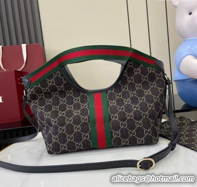 Well Crafted Gucci Giglio Small Tote Bag in GG Denim 860845 Black 2025