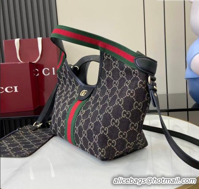 Well Crafted Gucci Giglio Small Tote Bag in GG Denim 860845 Black 2025