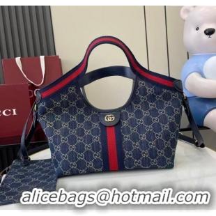 Grade Quality Gucci Giglio Small Tote Bag in GG Denim 860845 Navy Blue 2025