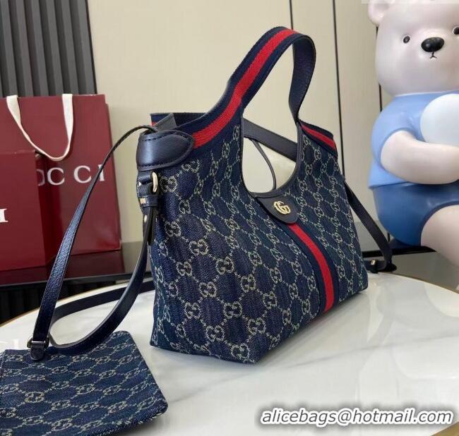 Grade Quality Gucci Giglio Small Tote Bag in GG Denim 860845 Navy Blue 2025