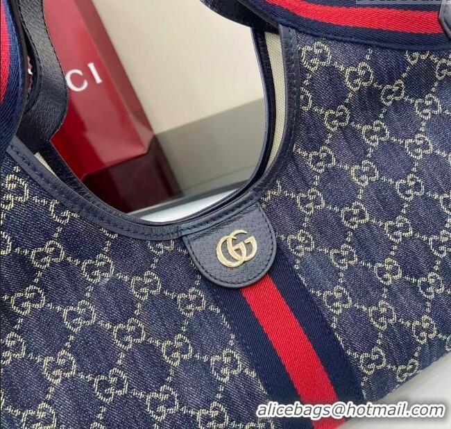 Grade Quality Gucci Giglio Small Tote Bag in GG Denim 860845 Navy Blue 2025