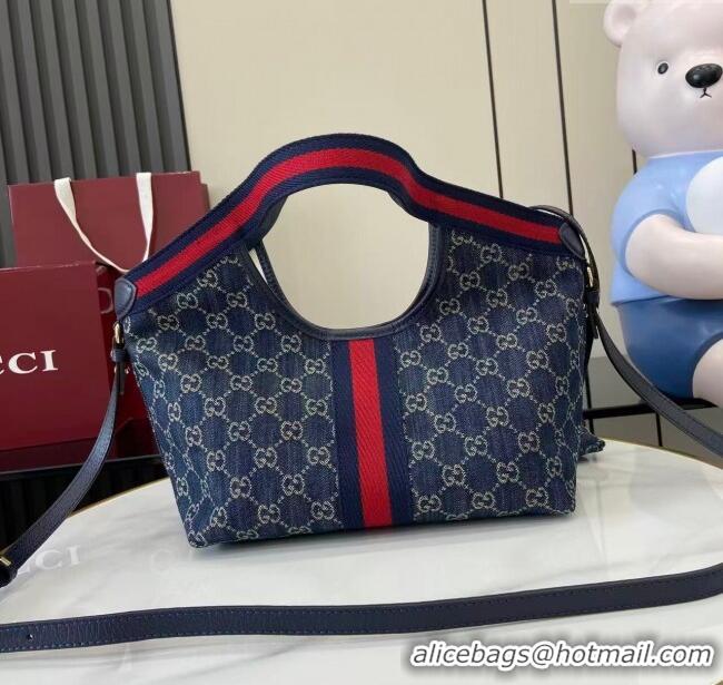 Grade Quality Gucci Giglio Small Tote Bag in GG Denim 860845 Navy Blue 2025