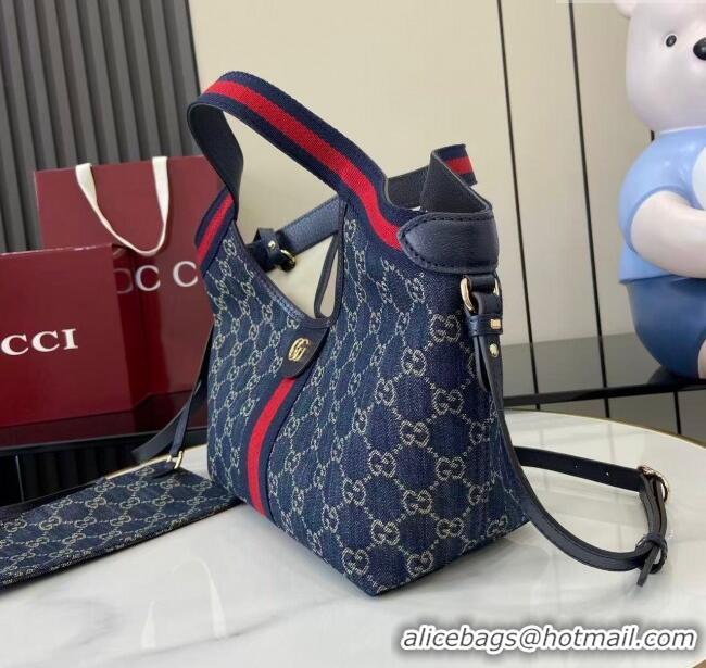 Grade Quality Gucci Giglio Small Tote Bag in GG Denim 860845 Navy Blue 2025
