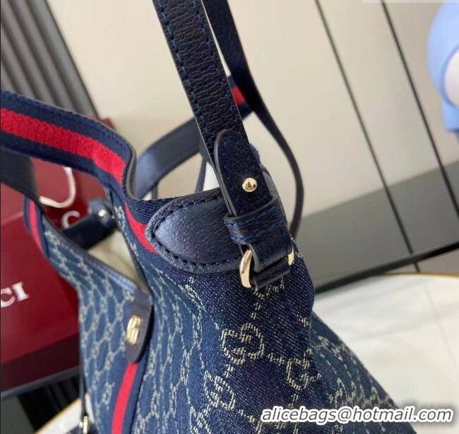 Grade Quality Gucci Giglio Small Tote Bag in GG Denim 860845 Navy Blue 2025