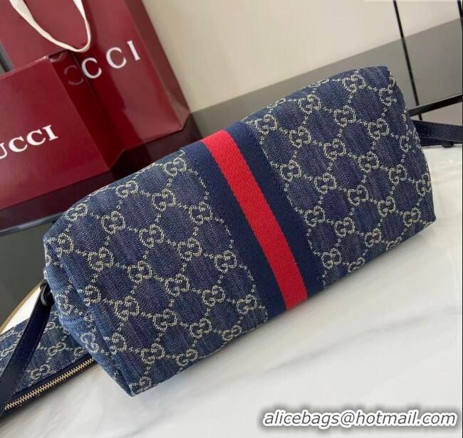 Grade Quality Gucci Giglio Small Tote Bag in GG Denim 860845 Navy Blue 2025