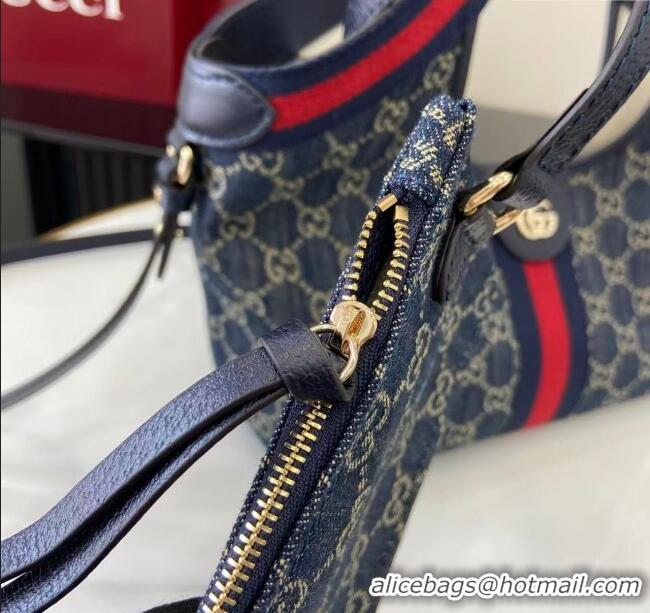 Grade Quality Gucci Giglio Small Tote Bag in GG Denim 860845 Navy Blue 2025