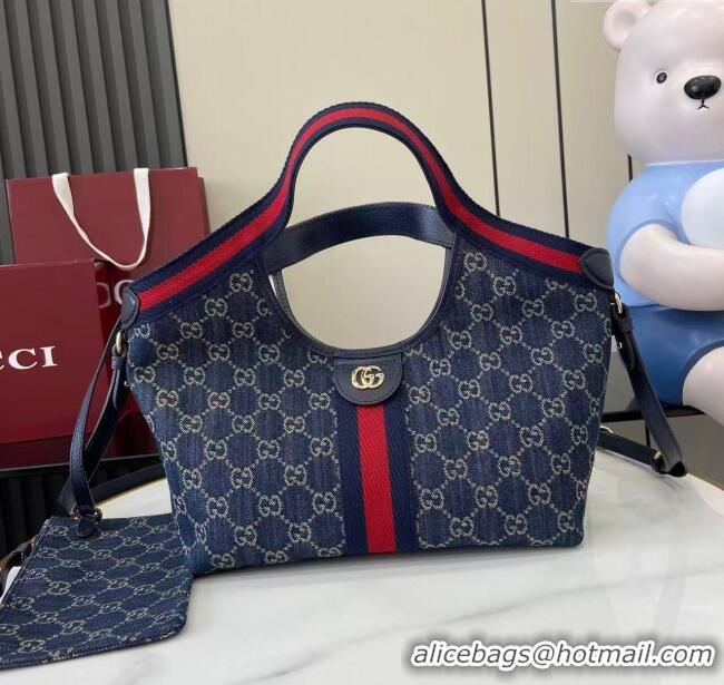 Grade Quality Gucci Giglio Small Tote Bag in GG Denim 860845 Navy Blue 2025