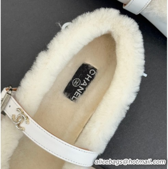 Luxurious Chanel Calfskin Leather and Wool Mary Janes Ballet Flats White 2025 CH110304 1103075