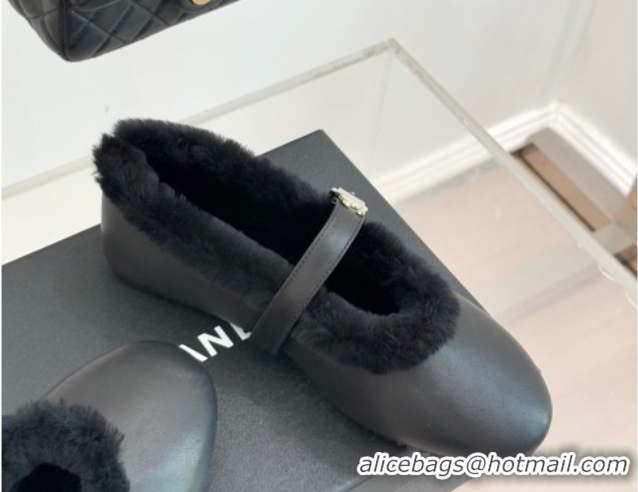 Classic Hot Chanel Calfskin Leather and Wool Mary Janes Ballet Flats Black 2025 CH110304 51103076
