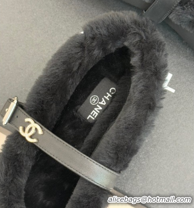 Classic Hot Chanel Calfskin Leather and Wool Mary Janes Ballet Flats Black 2025 CH110304 51103076