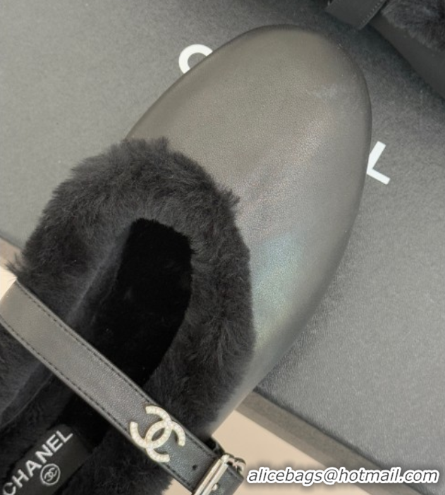 Classic Hot Chanel Calfskin Leather and Wool Mary Janes Ballet Flats Black 2025 CH110304 51103076