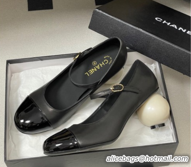 Purchase Chanel Lambskin, Patent Calfskin & Pearls Mary Janes Pumps 7cm Black 2025 G46775 51103078