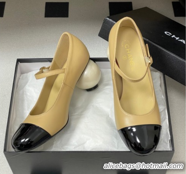 Best Product Chanel Lambskin, Patent Calfskin & Pearls Mary Janes Pumps 7cm Beige 2025 G46775 1103080