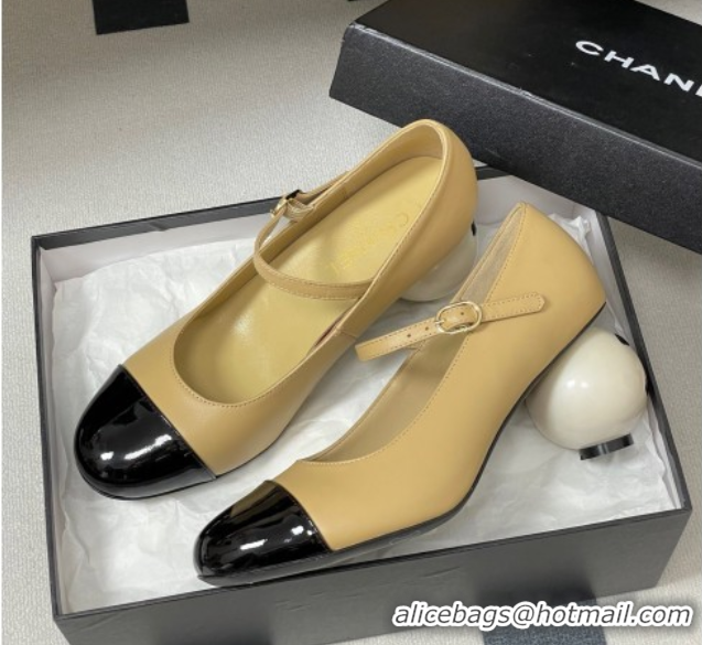 Best Product Chanel Lambskin, Patent Calfskin & Pearls Mary Janes Pumps 7cm Beige 2025 G46775 1103080