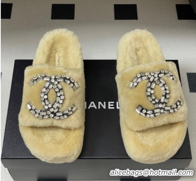 Top Design Chanel Wool Platform Slides Sandal with Strass CC Beige 2025 CH110305 51103084
