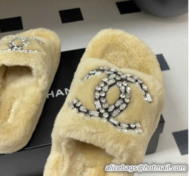 Top Design Chanel Wool Platform Slides Sandal with Strass CC Beige 2025 CH110305 51103084