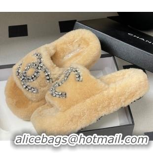 Unique Style Chanel Wool Platform Slides Sandal with Strass CC Pale Pink 2025 CH110305 1103085