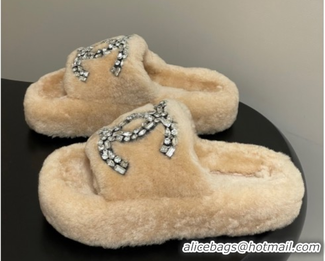 Unique Style Chanel Wool Platform Slides Sandal with Strass CC Pale Pink 2025 CH110305 1103085